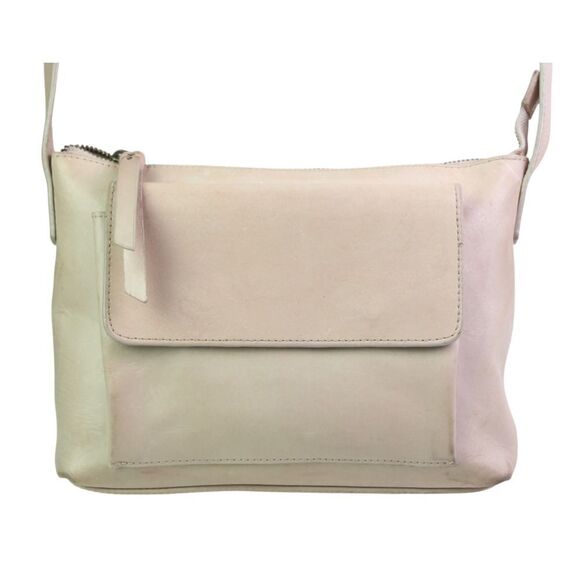 ABLE BRAZIL BEIGE REAL LEATHER ZIP TOP X-BODY PURSE SHOULDER BAG HANDBAG - Picture 2 of 16